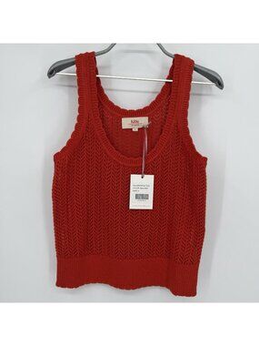 Kilte Collection Hailey Crochet Knit Tank in Cherry Red 2/M Cotton-Cashmere